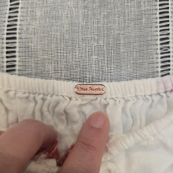 Free People Midi Dress Ivory Red Emory Embroider Cotton Preppy Boho Small - Picture 8 of 16